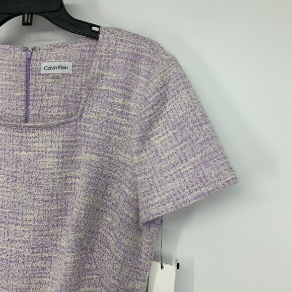 Calvin Klein Dress Purple Tweed Faux Wrap Button Short Sleeve NWT - Picture 6 of 14